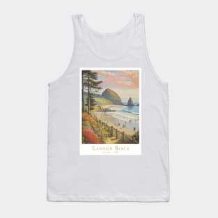 Sunset at Cannon Beach, Oregon - Vintage Style Poster Tank Top